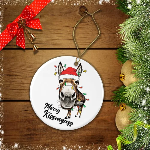 Miniatura 2 de OystersPearl Merry Kiss My Ass - Adorno divertido de porcelana para árbol de Navidad, adorno de Navidad de burro, adorno de burro de Papá Noel