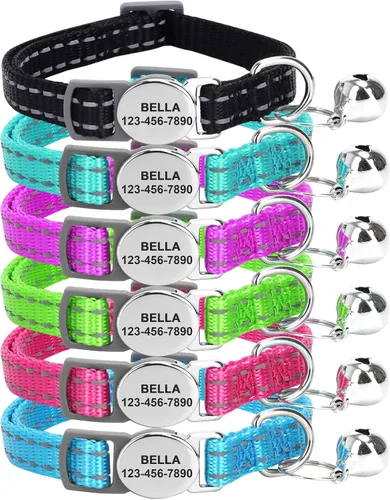 Miniatura 2 de Collar de gato personalizado personalizado con grabado reflectante con nombre y teléfono, ajustable para gatos y gatitos