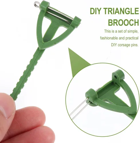 Miniatura 4 de 1 juego de 100 pines de seguridad Boutonniere hechos a mano en forma de T triangular, broche de flores, soporte para ojal para boda, fiesta, verde