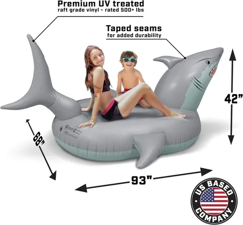 Miniatura 3 de GoFloats Tubo flotador de piscina con forma de tiburón "Great White Bite", balsas inflables, adultos y niños