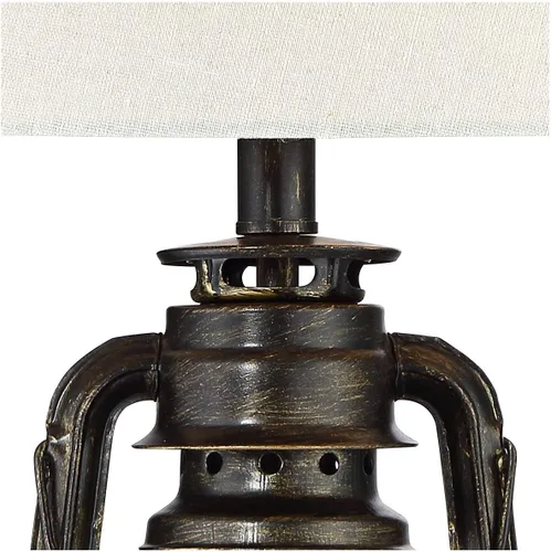 Miniatura 7 de Franklin Iron Works Murphy - Lámpara de mesa industrial rústica, linterna minera de 23 pulgadas, bronce envejecido, metal transparente, tela