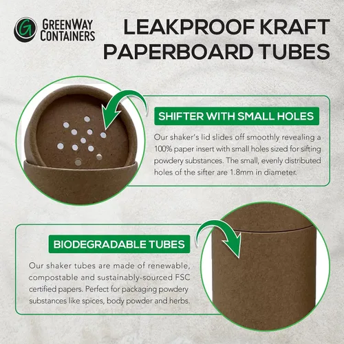 Miniatura 5 de GreenWay - Tubos pequeños de papel kraft con tamices y tapas, paquete de 6 recipientes biodegradables para cosméticos en polvo, tubos de tamizado