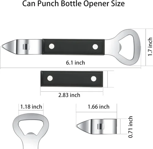 Miniatura 3 de HANCELANT Abrebotellas perforador, abrelatas manual de acero inoxidable, paquete de 2 Negro