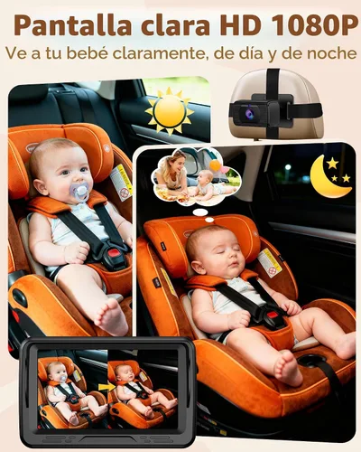 Miniatura 4 de Rohent Cámara de coche para bebé HD 1080P - Monitor infantil orientado hacia atrás con visión nocturna Cámara de coche para bebé Lente gran angular