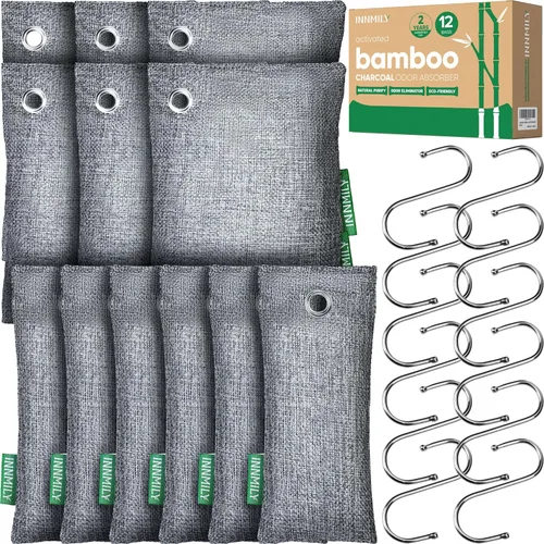 Miniatura 11 de Absorbedor de olores de carbón activado, grande de 17.64 oz con ganchos, removedor de olores naturales para olores fuertes, bolsas purificadoras