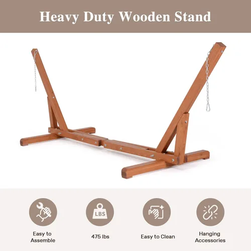 Miniatura 5 de SUNCREAT Soporte de hamaca de madera ajustable de 12 a 14 pies, solo soporte de hamaca de madera de alerce para exteriores, capacidad de 475 libras
