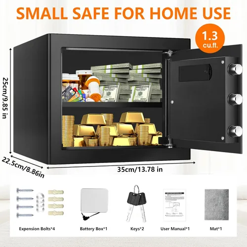 Miniatura 4 de Caja fuerte ignífuga pequeña de 1.3 Cub para el hogar, caja de seguridad antirrobo a prueba de fuego con llaves de repuesto, teclado programable