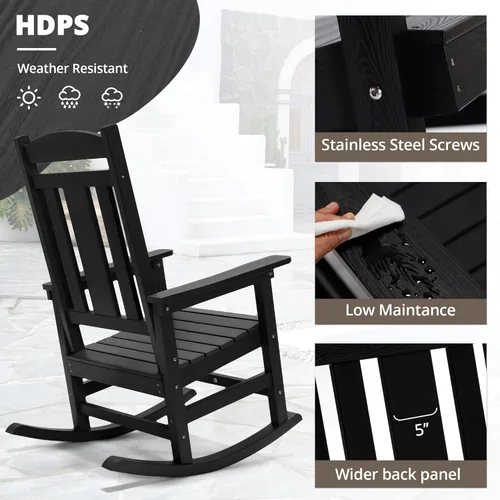 Miniatura 5 de LUE BONA Juego de mecedoras para exteriores, 3 piezas, mecedoras de polietileno HDPS con mesa, juego de sillas mecedoras de plástico resistente a