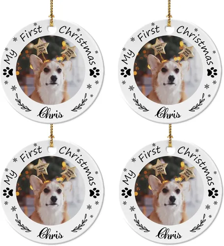 Miniatura 13 de Adornos de Navidad personalizados con foto 2025, nombre personalizado para perro y gato, adornos para árbol de Navidad, cachorros, perros, gatos
