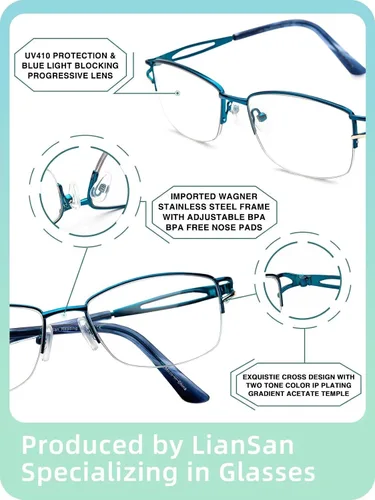 Miniatura 6 de LianSan Metal Zero Top - Gafas de lectura progresivas multienfoque para mujeres, con bloqueo de luz azul de medio borde, parte superior