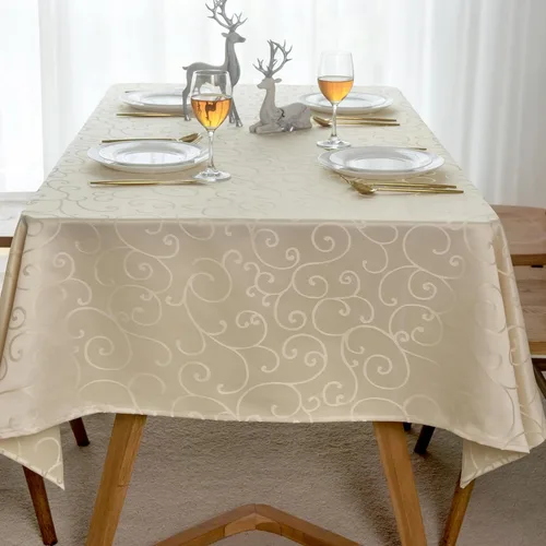Miniatura 3 de Marina Decoration Mantel jacquard impermeable grueso elegante con ramas de damasco sólido de alta calidad, decorativo para el hogar, cocina, Crema