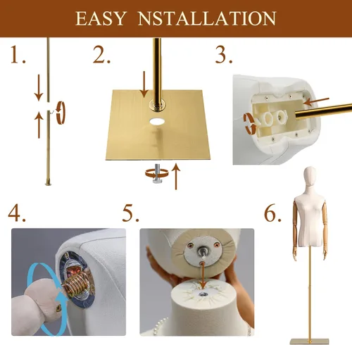 Miniatura 8 de Maniquí de forma de vestido femenino, torso de mujer para coser, cuerpo de maniquí de exhibición de ropa con soporte de altura ajustable dorado