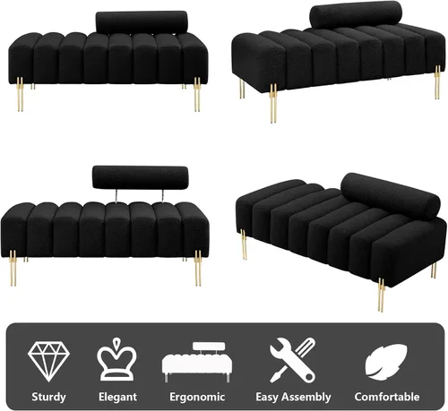 Miniatura 7 de Setawix Banco otomano de tela de peluche, extremo de la cama, canal, copetudo, para dormitorio, ventana, bancos de entrada, rectangular, de sherpa