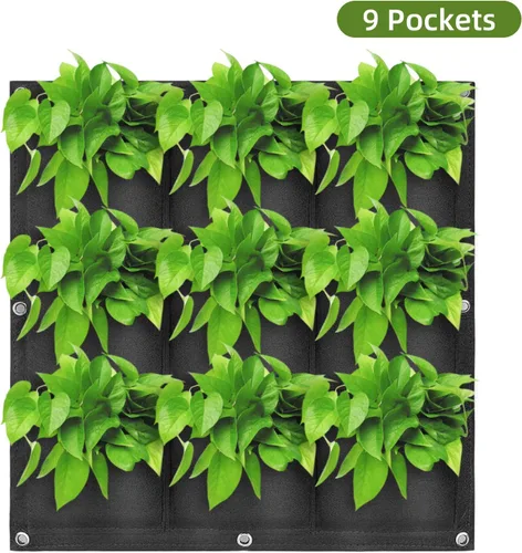 Miniatura 2 de Bolsas de cultivo colgantes para plantar, 9 bolsillos para colgar en la pared, bolsa de cultivo vertical para jardín interior y exterior, contenedor