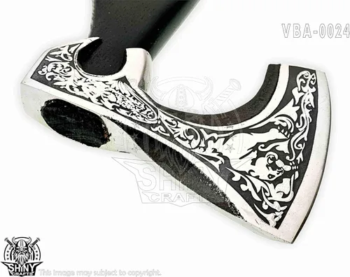 Miniatura 3 de Hacha de camping Tomahawk Hacha barbuda vikinga hecha a mano con mango de madera de fresno, regalos vikingos para hombres con funda de cuero