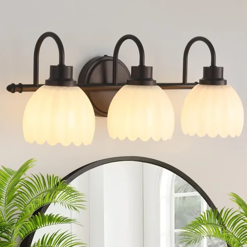 Miniatura 13 de Lámparas de baño (2 luces, 38 cm), luces de tocador mate negras para baño con pantalla de vidrio esmerilado blanco, luces de pared modernas