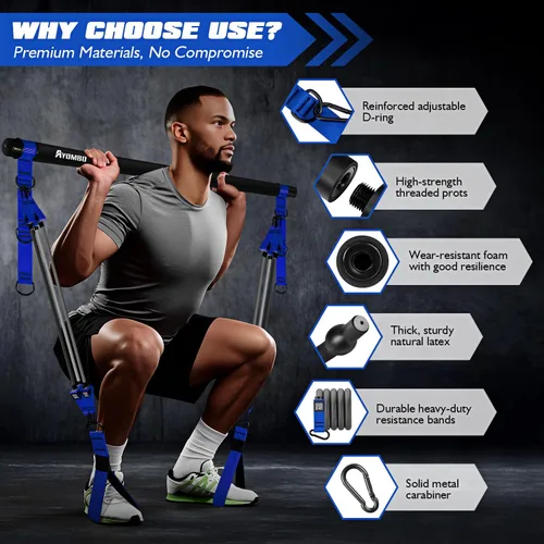 Miniatura 3 de Ayombo Pilates Equipment, Heavy Duty Pilates Bar Kit with Resistance Bands, Portable Gym Adjustable Exercise Bands, Home Squat Training, Arm, Abs