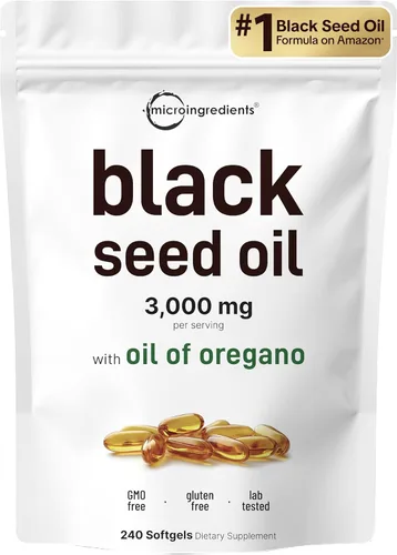 Micro Ingredients Cápsulas blandas de aceite de semilla negra, 3,000 mg, 240 unidades | Fórmula 2 en 1 con aceite de orégano, carvacrol y
