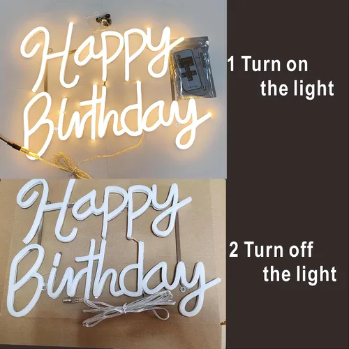 Miniatura 3 de Letrero de neón de feliz cumpleaños para telón de fondo, letreros de luz LED de 12 V para decoración de pared, luces de decoración con interruptor