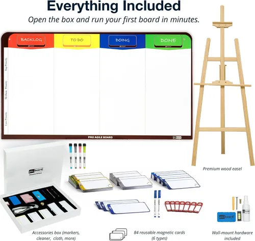Miniatura 3 de Kit de tablero ágil magnético completo (42 pulgadas 23 pulgadas) Kanban & Scrum Tablero de gestión de proyectos de borrado en seco con 84 tarjetas