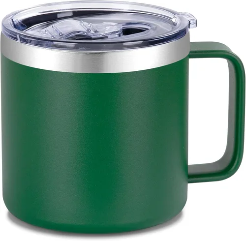 Miniatura 23 de VEGOND Taza de café aislada de 14 onzas con asa, taza de café de viaje de acero inoxidable con tapa, taza de café de metal al vacío de doble pared