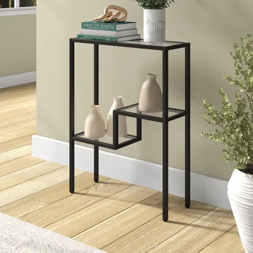 Miniatura 2 de Henn&Hart Mesa rectangular de vidrio estrecha de 22 pulgadas, mesa de entrada, mesa de sofá con estante de vidrio de dos niveles para entrada, sala