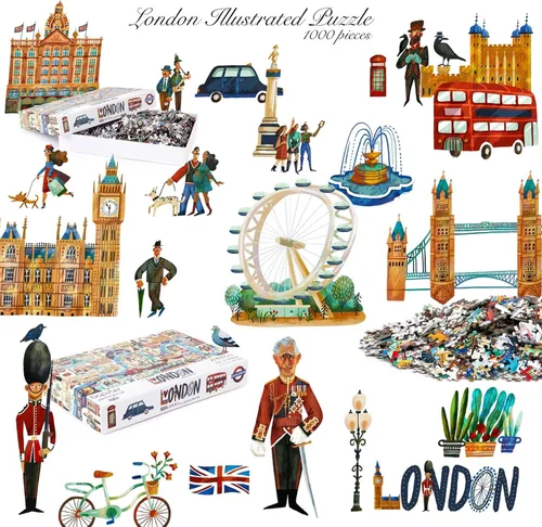 Miniatura 6 de Rompecabezas de 1000 piezas para adultos, tema ilustrado de Londres, rompecabezas de 1000 piezas, para adultos y niños, rompecabezas de Londres