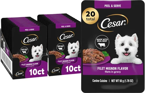 Miniatura 14 de Cesar Filets en Salsa Comida Húmeda para Perros Sabor Pollo Asado, Sabor Filete Mignon y Pollo a la Parrilla Variedades, Comida Húmeda para Perros