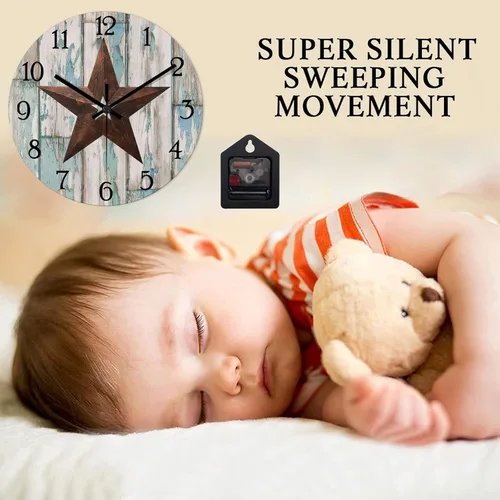 Miniatura 3 de Reloj de pared vintage con estrella de Texas occidental de madera rústica, sin tictac, silencioso, funciona con pilas, fácil de leer, elegante reloj