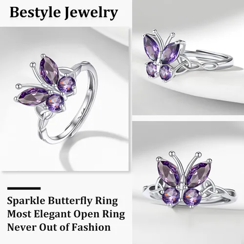 Miniatura 6 de Bestyle Collar con dije de mariposa con piedra natal de plata para mujeres, delicado y lindo regalo de joyería de mariposa para mujeres