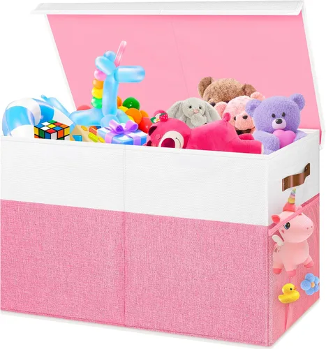 Miniatura 12 de Caja grande de almacenamiento de juguetes, plegable, resistente, con malla, 25 x 13 x 16 pulgadas, organizador de almacenamiento de juguetes