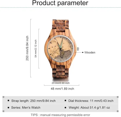 Miniatura 6 de Relojes de madera para hombres y mujeres personalizados relojes de fotos con pulsera ajustable para cumpleaños aniversario regalos personalizados
