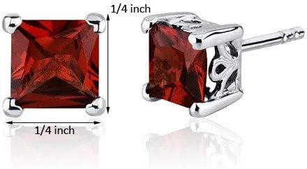 Miniatura 3 de Peora Aretes de plata de ley 925 de granate, galería de desplazamiento solitario, piedra natal de piedras preciosas naturales, 2 quilates total