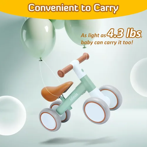 Miniatura 7 de INFANZIA Bicicleta de equilibrio para bebés de 12 a 36 meses, 1 año de edad, primera bicicleta sin pedal con asiento ajustable, 4 ruedas para bebés