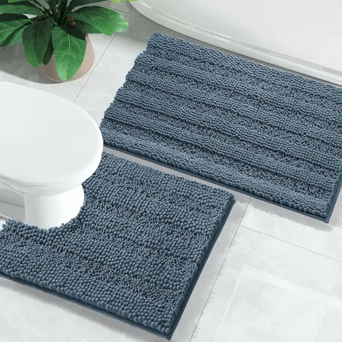 Miniatura 34 de Yimobra Juego de 2 alfombras de baño de felpilla suave y absorbente y alfombra para inodoro en forma de U, antideslizante, lavable a máquina