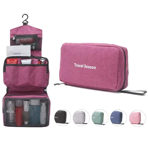 Miniatura 11 de Neceser colgante de lona Estuche de viaje compacto Organizador de cosméticos Kit de higiene de cuidado personal Bolsa de accesorios de baño