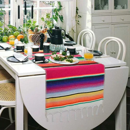 Miniatura 3 de Camino de mesa mexicano de 14 x 84 pulgadas, camino de mesa de serape mexicano para decoración de bodas y fiestas mexicanas, camino de mesa de Rosa