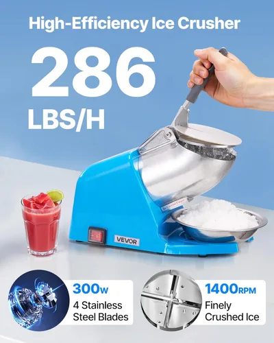 Miniatura 2 de VEVOR Máquina Trituradora de Hielo, 286 libras por hora, Fabricadora Eléctrica de Conos de Nieve de 4 Cuchillas, Máquina de Hielo Raspado de Acero