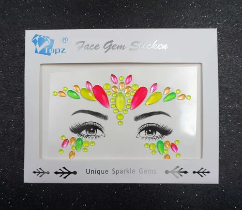 Miniatura 5 de Topz Pegatina de gemas faciales de neón para la cara, maquillaje de Halloween, tatuajes faciales de arco iris, gemas de cristal para ojos