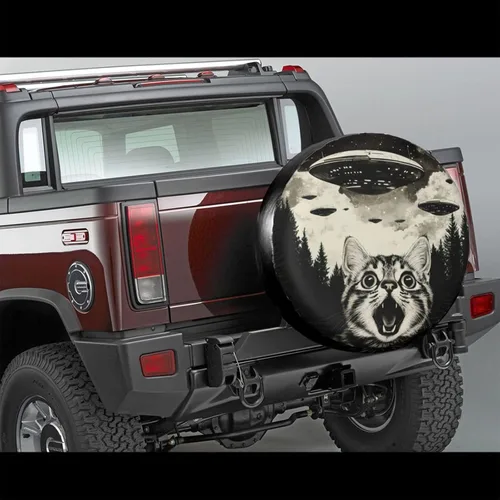 Miniatura 2 de Cool Cat and UFO Spare Tire Cover Wheel Protectors Dust-Proof Wheel Tire Cover Fit Trailer, Rv, Sand Many Vehicle 14inch