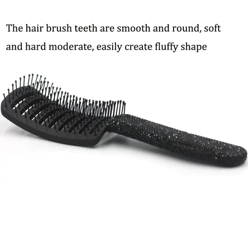 Miniatura 5 de Bling Styling Cepillo de pelo liso y desenredante para mujeres, niñas, hombres, peine Spareribs en forma de arco (negro)