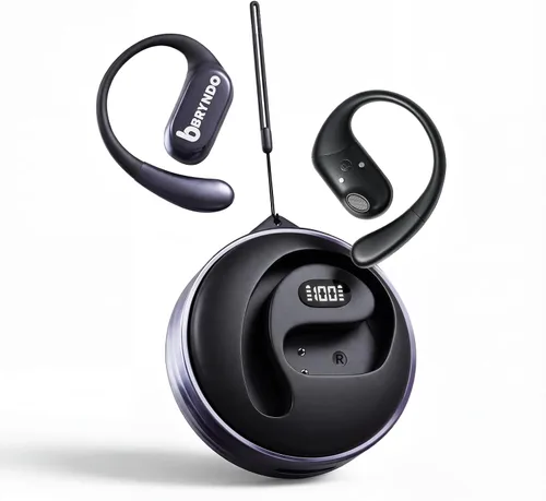 BRYNDO - Auriculares inalámbricos Bluetooth 5.4 con conversación clara, elegante funda giratoria con cordón, carga tipo C, ajuste cómodo, T-10 Gris