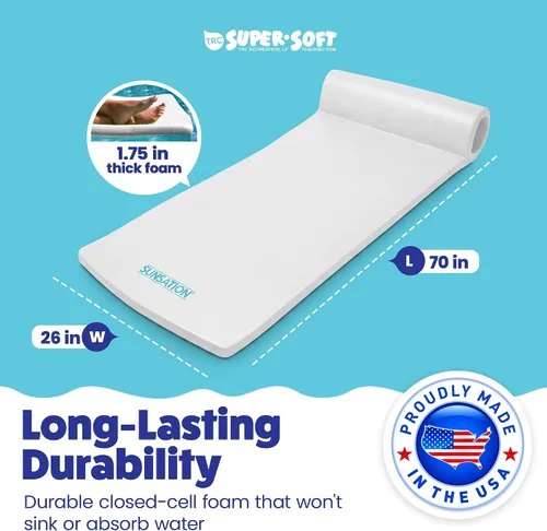 Miniatura 3 de TRC Recreation Sunsation 1.75" Thick Foam Pool Float Lounger, White w/Headrest for Lounging & Sunbathing in Swimming Pools, Beaches & Lakes, 70" x
