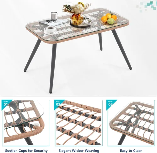 Miniatura 4 de Verano Garden Juego de muebles de patio de 4 piezas, juego de conversación de mimbre al aire libre para porche y terraza, sofá biplaza bohemio y 2