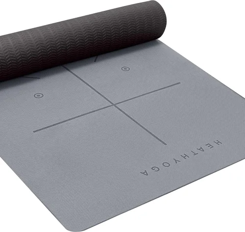 Heathyoga Tapete de Yoga Antideslizante Ecológico, Sistema de Alineación Corporal, Material TPE Certificado por SGS - Superficie Texturizada Carbón