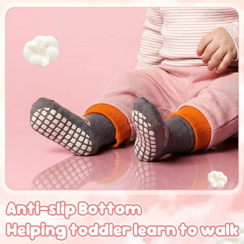 Miniatura 5 de 5 pares de calcetines de agarre para bebé, calcetines de algodón con agarre para niños pequeños, niños y niñas de 12 a 36 meses