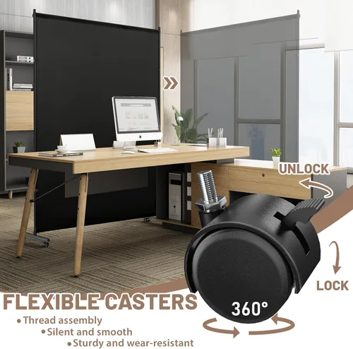 Miniatura 3 de Divisor de habitación/pantalla de privacidad de un solo panel con ruedas giratorias y frenos, partición elegante y versátil para el hogar, oficina