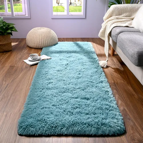 Miniatura 5 de ST. BRIDGE - Alfombra larga turquesa verde para dormitorio de 2 x 4 pies, alfombras esponjosas y peludas para sala de estar y guardería, alfombra