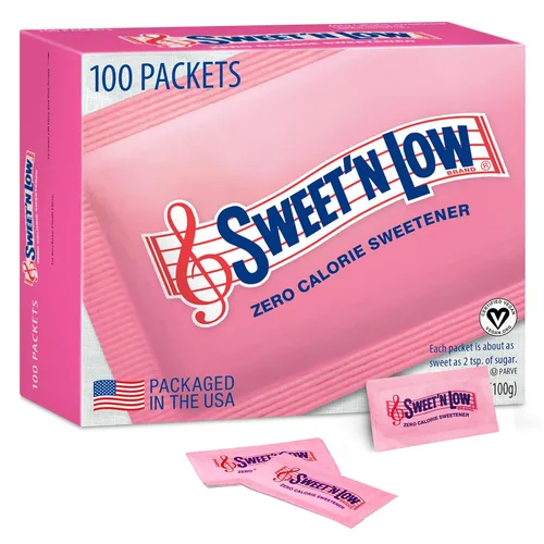 Sweet'N Low Paquetes de edulcorante cero calorías, 100 unidades, kosher y sin gluten, bajo índice glucémico, paquetes individuales de endulzante