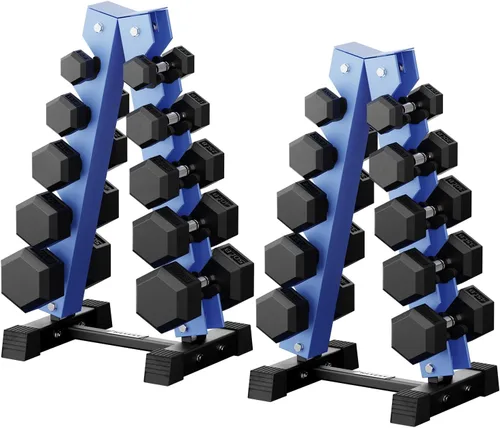 Miniatura 26 de RitFit Juego de mancuernas hexagonales de goma de 250 libras/300 libras/350 libras/550 libras/650 libras con estante de pesas, múltiples opciones